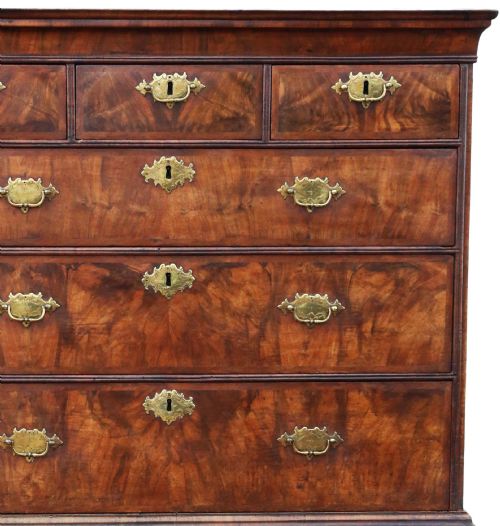 fig 1. Antique fine quality 18th Century burr walnut tallboy chest on chest of drawers