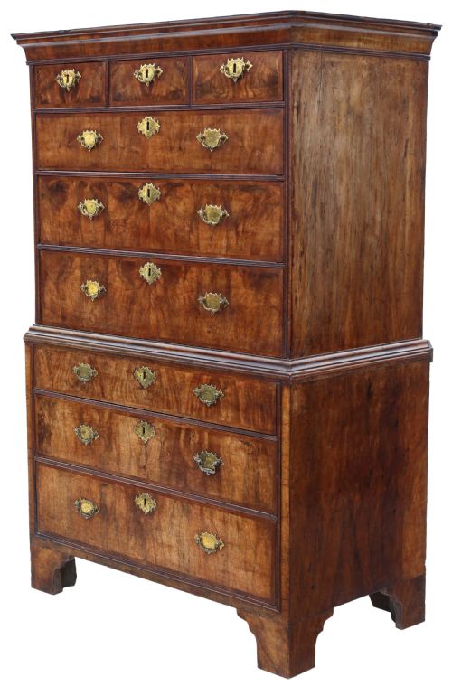 fig 2. Antique fine quality 18th Century burr walnut tallboy chest on chest of drawers