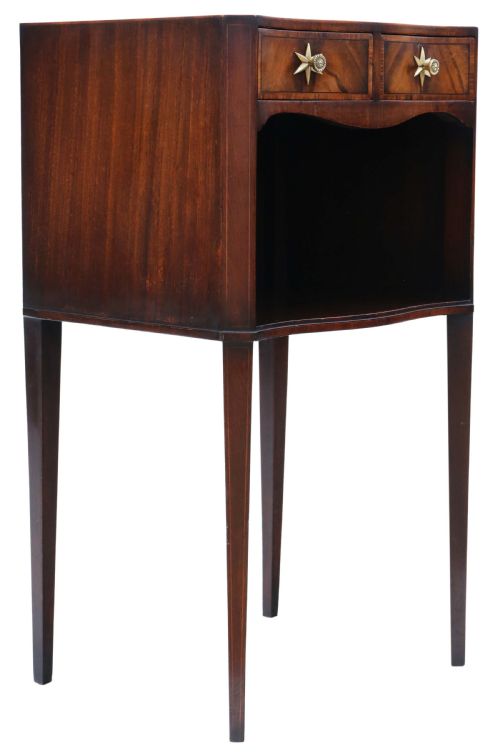 fig 1. Antique fine quality Georgian revival serpentine mahogany bedside table C1910