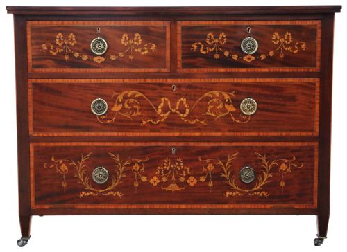 Antique Fine Quality Inlaid Marquetry Mahogany Chest of Drawers C1910