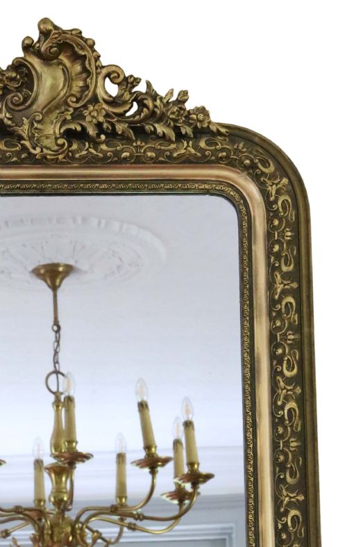 ANTIQUE 19TH CENTURY LARGE QUALITY GILT OVERMANTLE WALL MIRROR - ADDITIONAL PHOTO 1