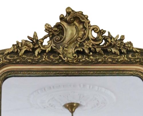 ANTIQUE 19TH CENTURY LARGE QUALITY GILT OVERMANTLE WALL MIRROR - ADDITIONAL PHOTO 3