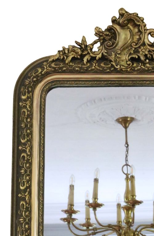 ANTIQUE 19TH CENTURY LARGE QUALITY GILT OVERMANTLE WALL MIRROR - ADDITIONAL PHOTO 5