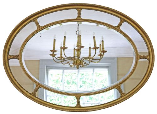 Antique Large Fine Quality Oval Gilt Overmantle Cushion Wall Mirror 19th Century