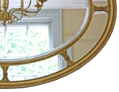 fig 1. Antique large fine quality oval gilt overmantle cushion wall mirror 19th Century