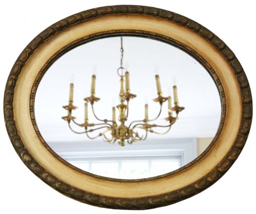 ANTIQUE QUALITY OVAL GILT AND CREAM OVERMANTLE WALL MIRROR 19TH CENTURY - ADDITIONAL PHOTO 3