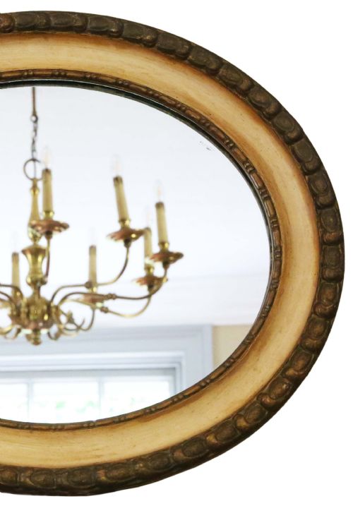ANTIQUE QUALITY OVAL GILT AND CREAM OVERMANTLE WALL MIRROR 19TH CENTURY - ADDITIONAL PHOTO 4