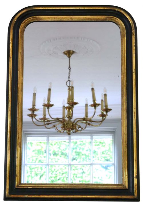 Antique 19th Century Large Quality Black and Gilt Overmantle Wall Mirror
