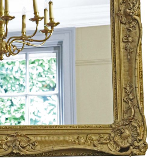 ANTIQUE LARGE 19TH CENTURY QUALITY GILT OVERMANTLE WALL MIRROR - ADDITIONAL PHOTO 1