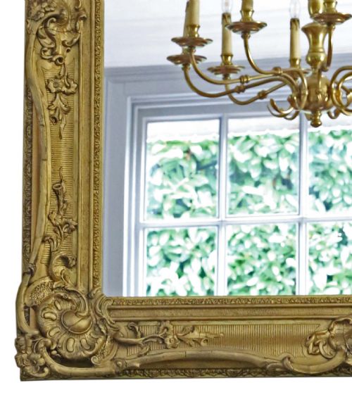 ANTIQUE LARGE 19TH CENTURY QUALITY GILT OVERMANTLE WALL MIRROR - ADDITIONAL PHOTO 2