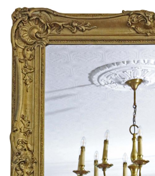 ANTIQUE LARGE 19TH CENTURY QUALITY GILT OVERMANTLE WALL MIRROR - ADDITIONAL PHOTO 3