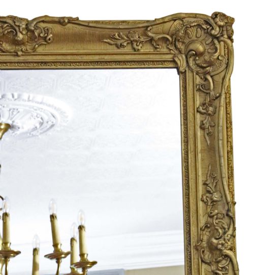 ANTIQUE LARGE 19TH CENTURY QUALITY GILT OVERMANTLE WALL MIRROR - ADDITIONAL PHOTO 4