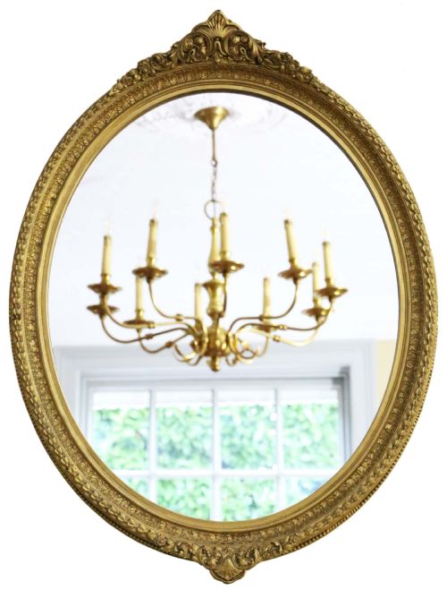 Antique Quality 19th Century Oval Gilt Overmantle Wall Mirror