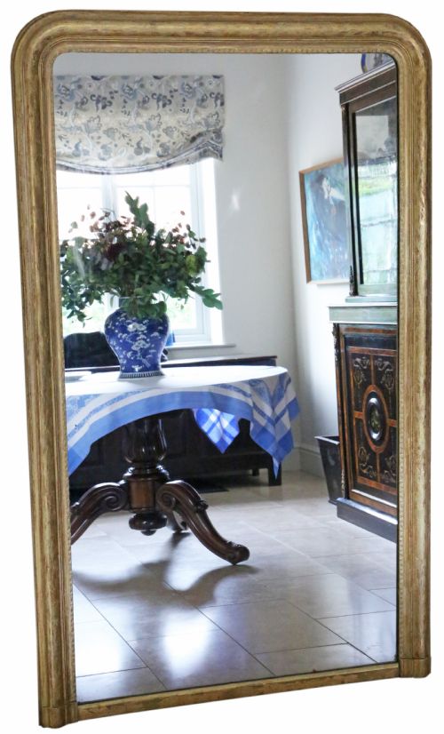 Antique Very Large 19th Century Quality Gilt Overmantle Wall Mirror Louis Philippe