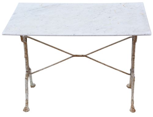 Antique Marble and Cast Iron Kitchen Garden Dining Table 19th Century