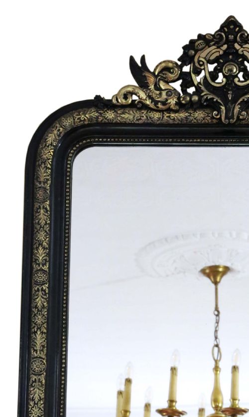 fig 1. Antique large 19th Century quality ebonised and gilt overmantle wall mirror