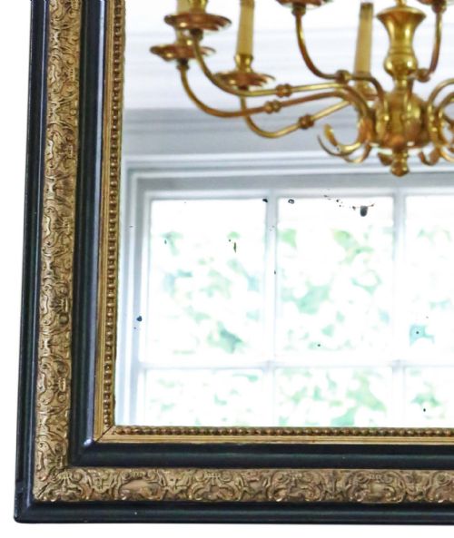 ANTIQUE LARGE QUALITY EBONISED AND GILT OVERMANTLE WALL MIRROR 19TH CENTURY - ADDITIONAL PHOTO 1