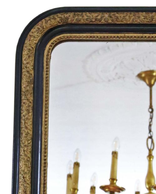 ANTIQUE LARGE QUALITY EBONISED AND GILT OVERMANTLE WALL MIRROR 19TH CENTURY - ADDITIONAL PHOTO 3