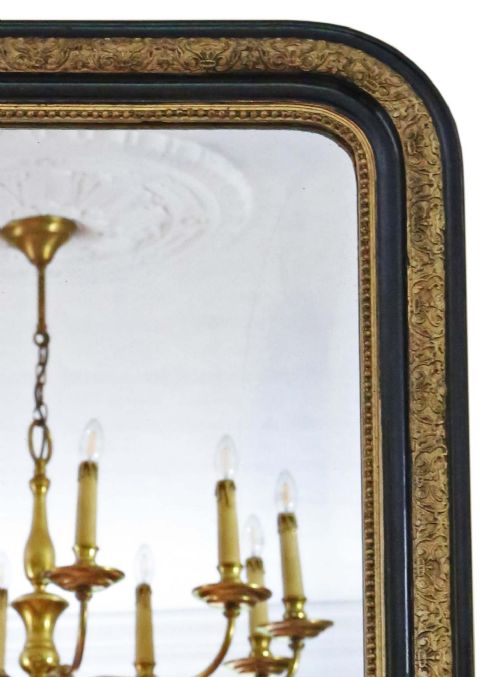 ANTIQUE LARGE QUALITY EBONISED AND GILT OVERMANTLE WALL MIRROR 19TH CENTURY - ADDITIONAL PHOTO 4