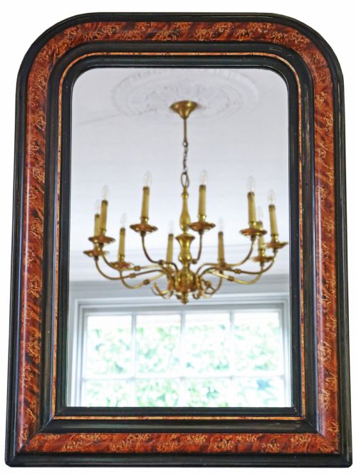 Antique Large 19th Century Quality Faux Tortoise Shell and Ebonised Overmantle Wall Mirror