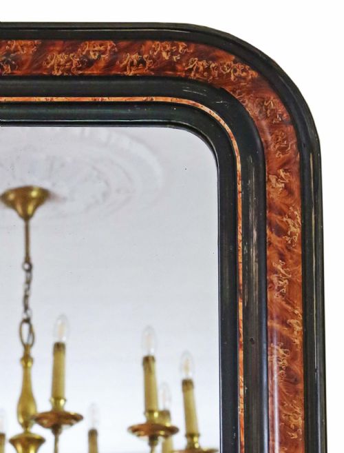 fig 1. Antique large 19th Century quality faux tortoise shell and ebonised overmantle wall mirror