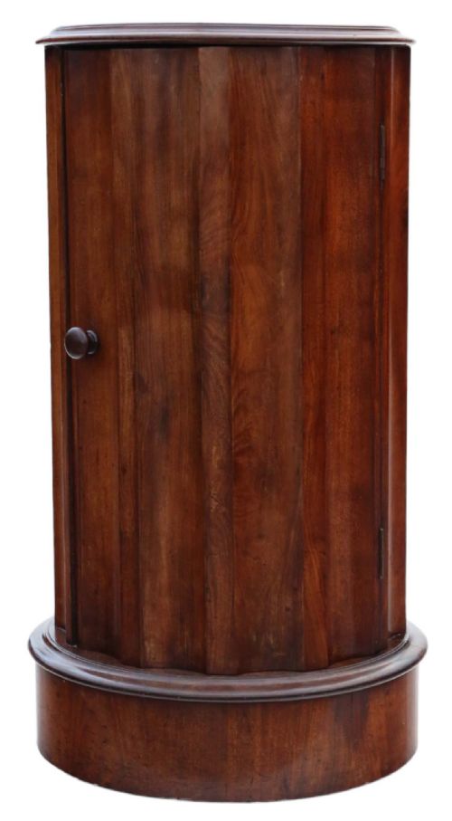 ANTIQUE QUALITY VICTORIAN MAHOGANY FLUTED CYLINDER BEDSIDE TABLE WITH CUPBOARD