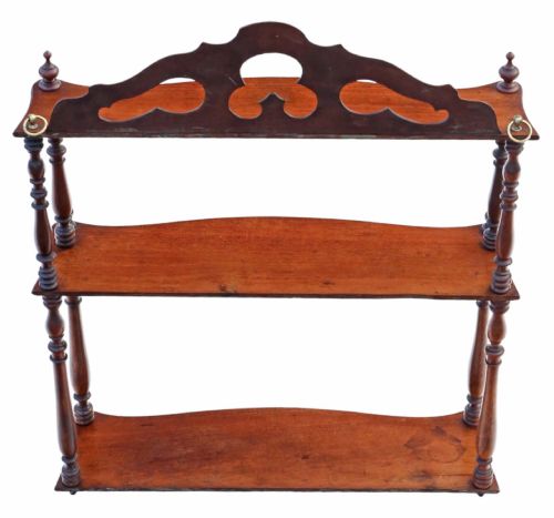 fig 1. Antique quality Victorian Gothic 19th Century mahogany bookcase wall shelves.