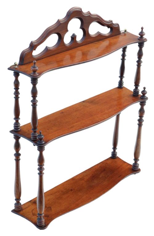 fig 2. Antique quality Victorian Gothic 19th Century mahogany bookcase wall shelves.