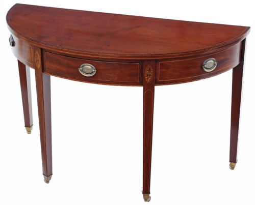 ANTIQUE EARLY 19TH CENTURY INLAID MAHOGANY DEMILUNE CONSOLE TABLE - ADDITIONAL PHOTO 3