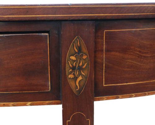 ANTIQUE EARLY 19TH CENTURY INLAID MAHOGANY DEMILUNE CONSOLE TABLE - ADDITIONAL PHOTO 4
