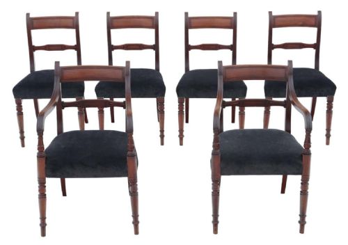 Antique Fine Quality Set of 6 (4 Plus 2) Georgian C1810 Mahogany Dining Chairs