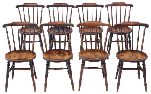 fig 1. Antique quality set of eight Ibex penny Windsor kitchen dining chairs C1900