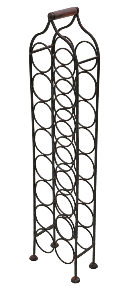 Antique heavy wrought iron wine rack C1920 or earlier 16 bottles stand