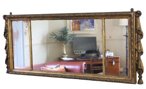 fig 1. Antique large gilt 19th Century overmantle wall mirror fine quality