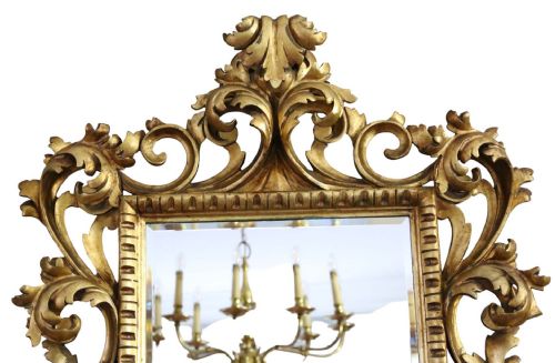 ANTIQUE LARGE GILT OVERMANTLE WALL MIRROR 19TH CENTURY FINE QUALITY FLORENTINE STYLE - ADDITIONAL PHOTO 1