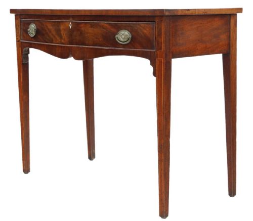 fig 1. Antique Fine Quality 19th Century Bow Front Inlaid Mahogany Writing Table