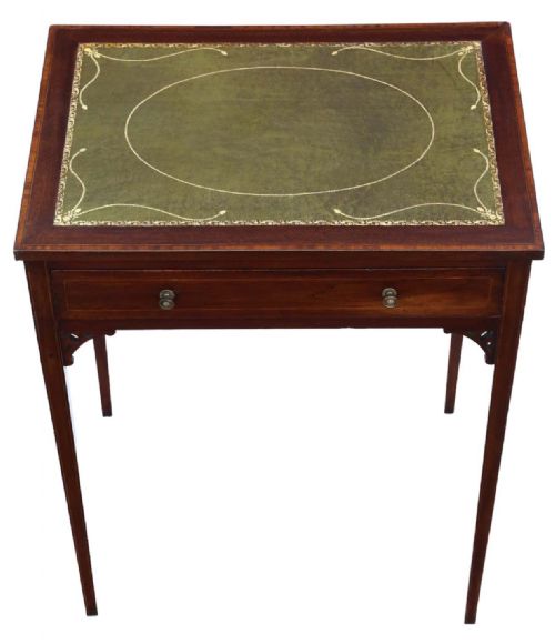 ANTIQUE FINE QUALITY C1900 INLAID MAHOGANY LADIES WRITING TABLE - ADDITIONAL PHOTO 2