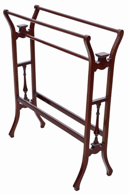 Antique Victorian Mahogany Towel Rail Stand - Quality Art Nouveau C1900