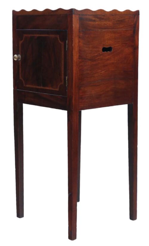 fig 1. Antique Early 19th Century Mahogany Nightstand - Quality Georgian Tray Top Bedside Table