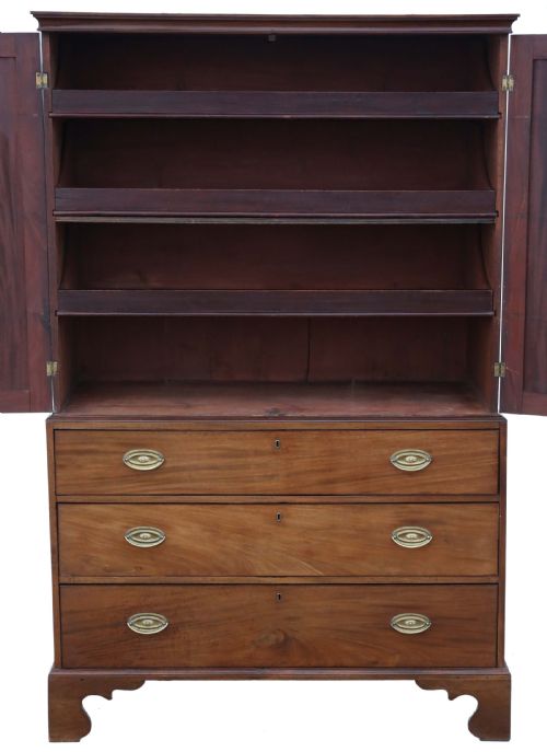 fig 1. Fine Quality Antique 19th Century Georgian Mahogany Linen Press Wardrobe
