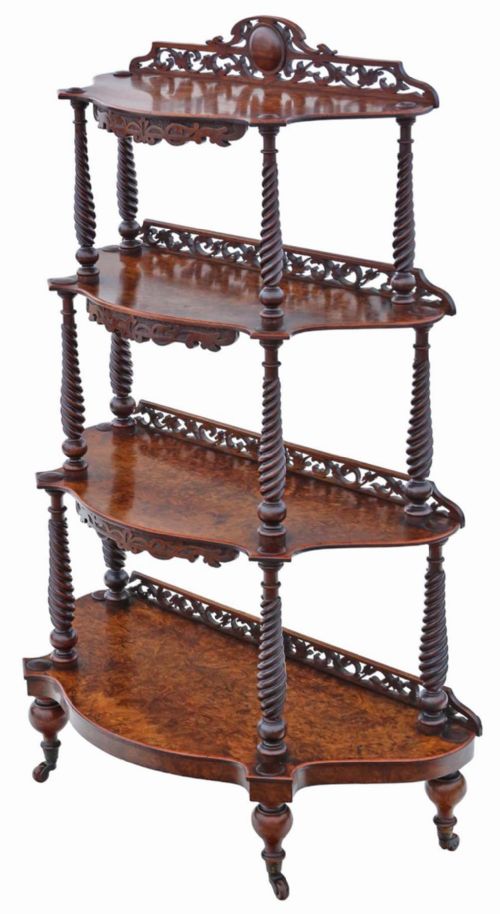 ANTIQUE 19TH CENTURY BURR WALNUT DEMILUNE DISPLAY CONSOLE WHATNOT TABLE FINE QUALITY - ADDITIONAL PHOTO 1