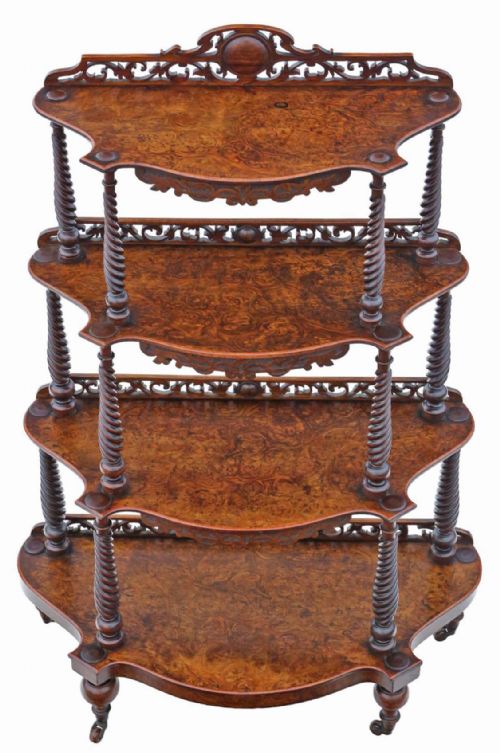 ANTIQUE 19TH CENTURY BURR WALNUT DEMILUNE DISPLAY CONSOLE WHATNOT TABLE FINE QUALITY - ADDITIONAL PHOTO 3