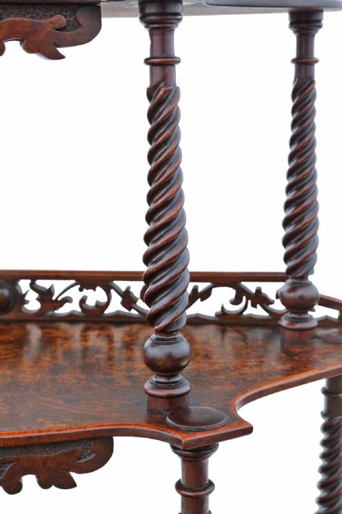 ANTIQUE 19TH CENTURY BURR WALNUT DEMILUNE DISPLAY CONSOLE WHATNOT TABLE FINE QUALITY - ADDITIONAL PHOTO 4