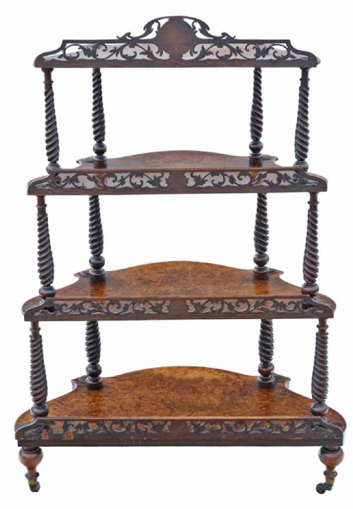 ANTIQUE 19TH CENTURY BURR WALNUT DEMILUNE DISPLAY CONSOLE WHATNOT TABLE FINE QUALITY - ADDITIONAL PHOTO 6