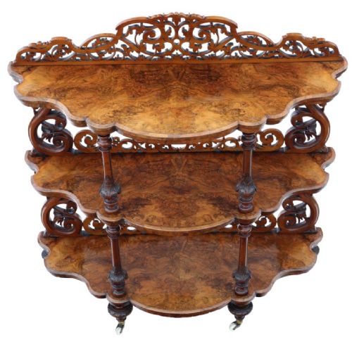19TH CENTURY BURR WALNUT DEMILUNE DISPLAY CONSOLE WHATNOT TABLE FINE QUALITY ANTIQUE - ADDITIONAL PHOTO 1