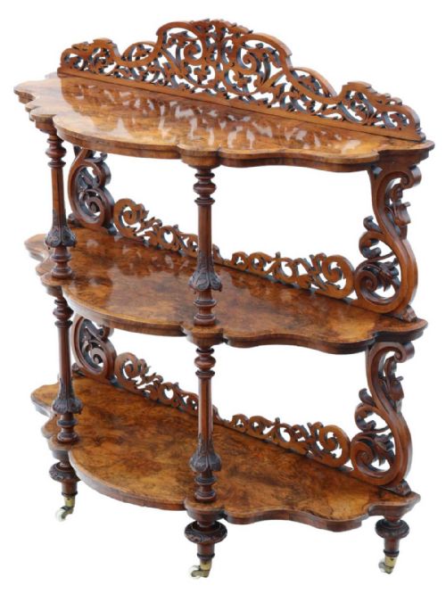 19TH CENTURY BURR WALNUT DEMILUNE DISPLAY CONSOLE WHATNOT TABLE FINE QUALITY ANTIQUE - ADDITIONAL PHOTO 2