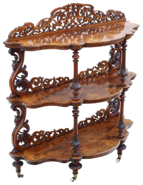 19TH CENTURY BURR WALNUT DEMILUNE DISPLAY CONSOLE WHATNOT TABLE FINE QUALITY ANTIQUE - ADDITIONAL PHOTO 3