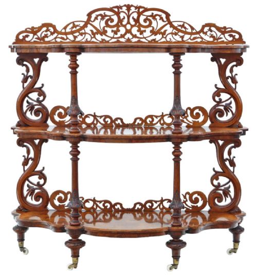 19TH CENTURY BURR WALNUT DEMILUNE DISPLAY CONSOLE WHATNOT TABLE FINE QUALITY ANTIQUE - ADDITIONAL PHOTO 4