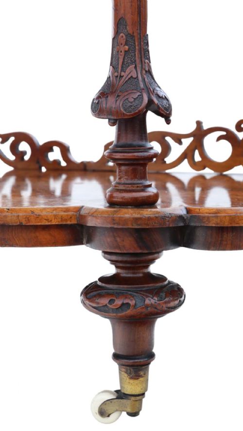 19TH CENTURY BURR WALNUT DEMILUNE DISPLAY CONSOLE WHATNOT TABLE FINE QUALITY ANTIQUE - ADDITIONAL PHOTO 5