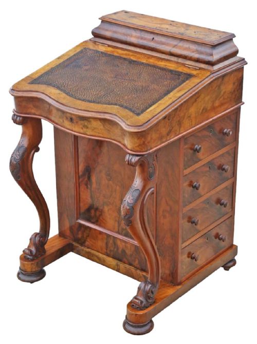 VICTORIAN BURR WALNUT DAVENPORT WRITING TABLE C1870 - ADDITIONAL PHOTO 1